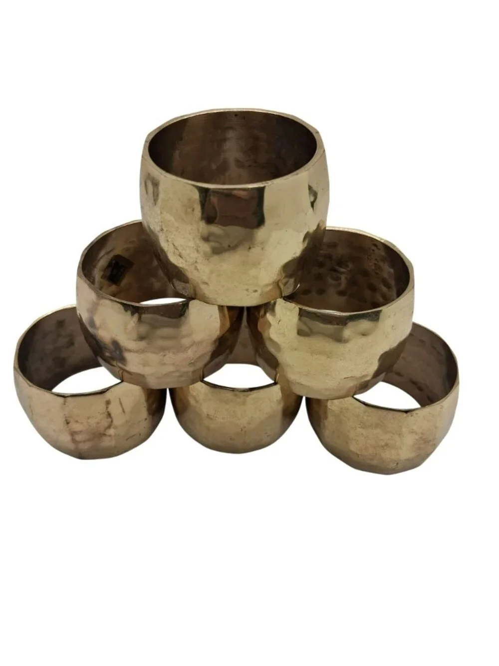 Vintage Brass Napkin Rings Set Of 6 Hammered India Table Decor Elegant Fancy